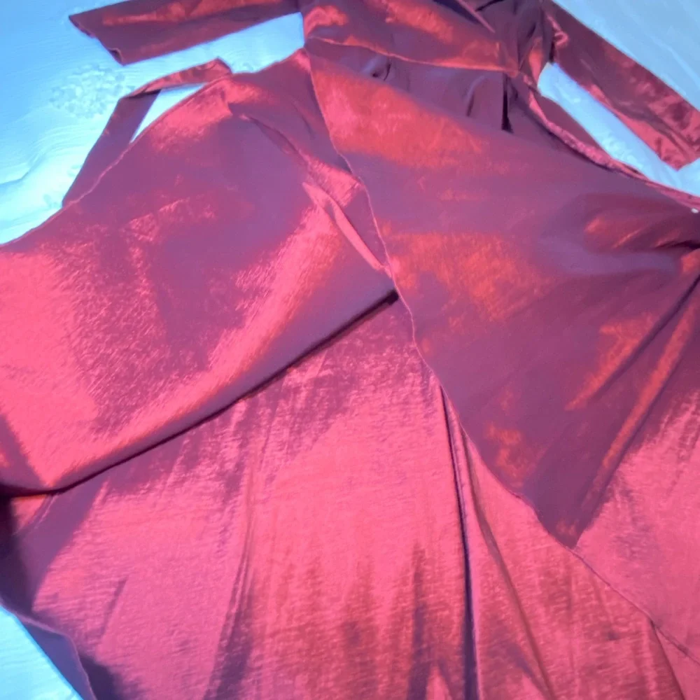 Alex Evenings Metallic Portrait Collar Long Sleeve Dress in Rich Burgundy - Picture 10 of 16